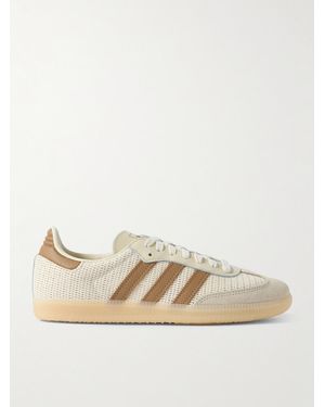 adidas Originals Samba Og Suede-Trimmed Perforated Leather Trainers - Natural