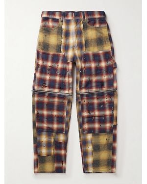 Givenchy Straight-Leg Convertible Distressed Checked Cotton-Flannel Trousers - Blue