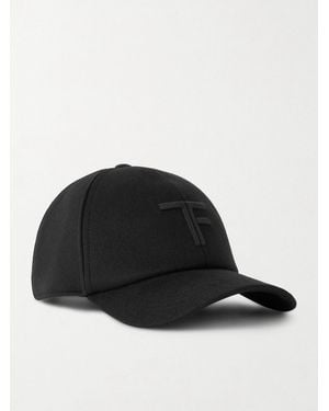 Tom Ford Logo-Embroidered Leather-Trimmed Cashmere Baseball Cap - Black