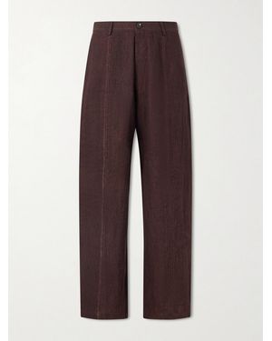 Kartik Research Rabari Embroidered Straight-Leg Linen Suit Trousers - Brown