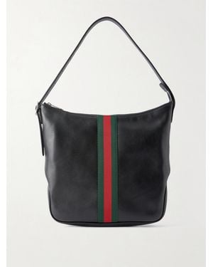 Gucci Lunetta Webbing-Trimmed Leather Tote Bag - Black
