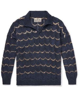 Kartik Research Open-knit Intarsia Cotton Polo Shirt - Blue