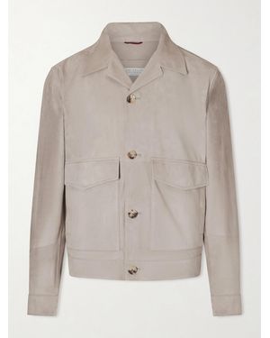 Brunello Cucinelli Suede Blouson Jacket - Natural