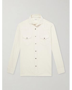 Brunello Cucinelli Cutaway-Collar Cotton-Corduroy Western Shirt - Natural
