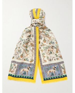 Drake's Him Fringed Printed Wool And Silk-Blend Scarf - Yellow