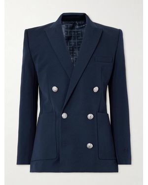 Balmain Double-breasted Grain De Poudre Wool Blazer - Blue