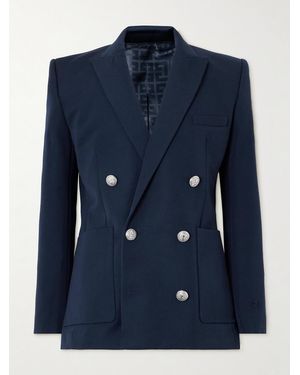 Balmain Double-breasted Grain De Poudre Wool Blazer - Blue