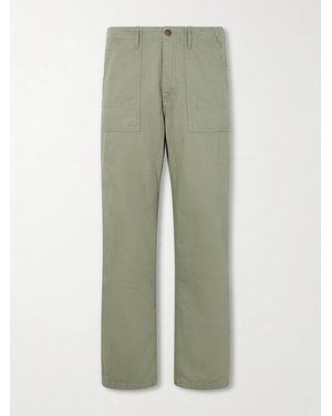 Nudie Jeans Straight-Leg Herringbone Cotton Trousers - Green