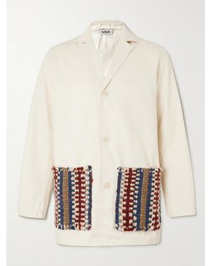 Adish Wool-Trimmed Cotton-Twill Overcoat - White