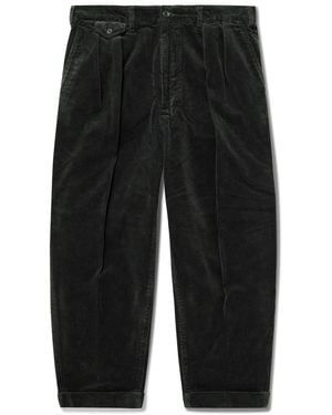 Beams Plus Cropped Pleated Cotton-Corduroy Pants - Black