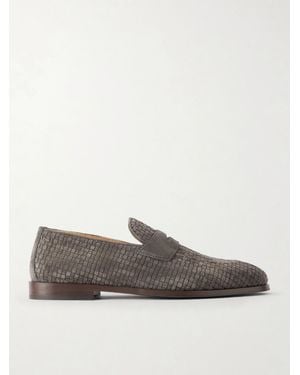 Brunello Cucinelli Woven Suede Penny Loafers - Grey