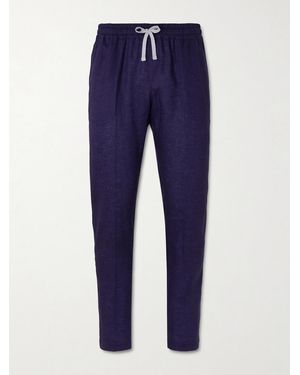 Fedeli Bonifacio Straight-Leg Linen Drawstring Trousers - Blue