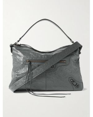 Balenciaga Le City Moto Medium Embellished Crinkled-leather Messenger Bag - Grey