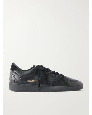 Golden Goose Ball Star Distressed Suede-Trimmed Leather Trainers - Black