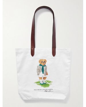 Polo Ralph Lauren Wimbledon Leather-Trimmed Printed Twill Tote Bag - White