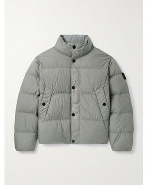 Stone Island Logo-appliquéd Garment-dyed Quilted Crinkle Reps Down Jacket - Grey