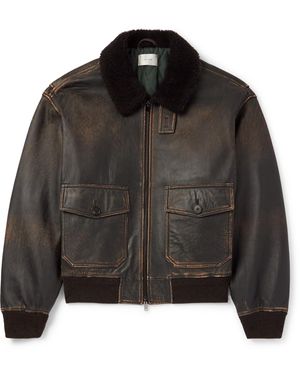 The Row Herzog Shearling-Trimmed Leather Jacket - Black