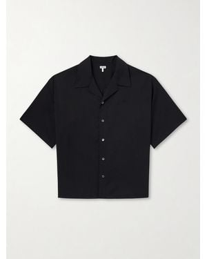 Loewe Logo-Embroidered Short-Sleeve Wool-Blend Shirt - Blue