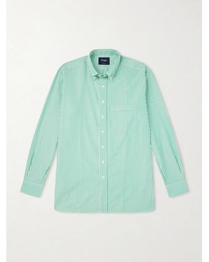 Drake's Button-Down Collar Striped Cotton-Poplin Shirt - Green