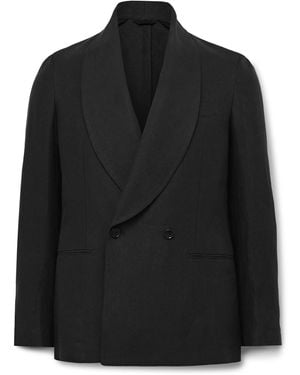 De Petrillo Cantone Shawl-Collar Double-Breasted Linen Tuxedo Jacket - Black