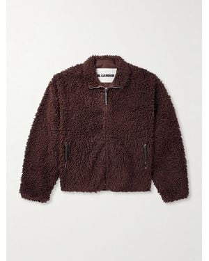 Jil Sander Jacke aus Baumwollfleece mit Lederbesatz - Braun