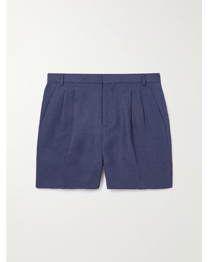 Loro Piana Honiara Straight-Leg Pleated Linen Bermuda Shorts - Blue