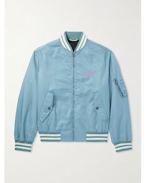 Valentino Garavani Logo-Embroidered Striped Shell Bomber Jacket - Blue