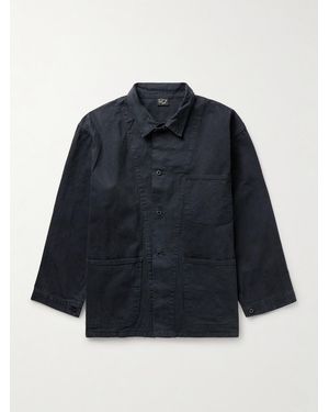 Orslow Herringbone Cotton Overshirt - Blue