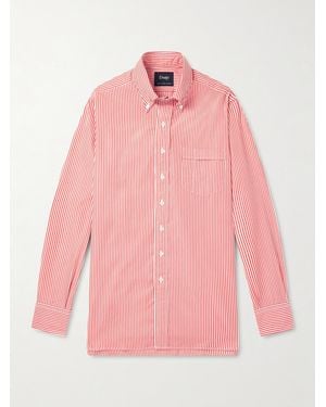 Drake's Slim-Fit Button-Down Collar Striped Cotton-Poplin Shirt - Pink