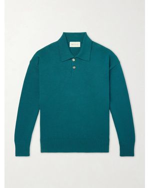 Ami Paris Knitted Wool And Cotton-Blend Polo Jumper - Green