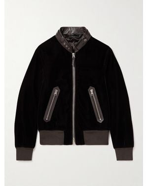 Tom Ford Full-Grain Leather-Trimmed Velvet Bomber Jacket - Black