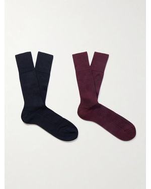 FALKE N7 Finest Two-Pack Ribbed Virgin Wool-Blend Socks - Blue