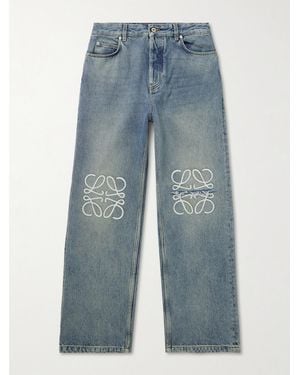 Loewe Straight-Leg Logo-Embroidered Distressed Jeans - Blue