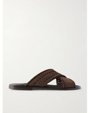 Manolo Blahnik Tex Nubuck-Trimmed Leather Sandals - Brown