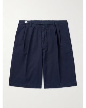 Brunello Cucinelli Straight-Leg Pleated Cotton-Twill Shorts - Blue