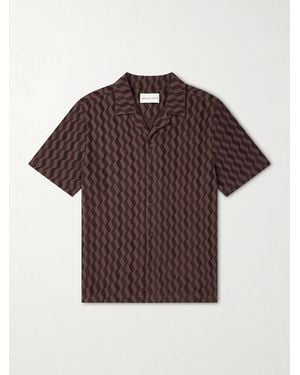 Frescobol Carioca Roberto Terry Cotton And Linen-Blend Jacquard Shirt - Brown