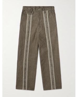 Kapital Wide-leg Studded Jacquard Jeans - Green
