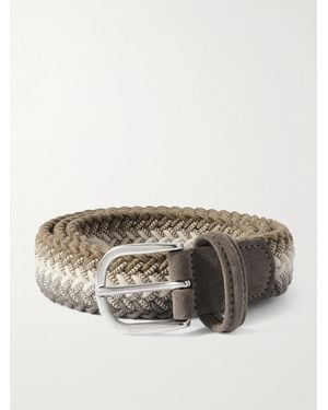 Anderson's 3Cm Suede-Trimmed Woven Stretch-Wool Belt - Grey