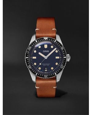 Oris Divers Sixty-Five Date Automatic 40Mm Stainless Steel And Leather Watch, Ref. No. 01 733 7707 4055-07 5 20 45 - Black