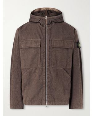 Stone Island Hooded Garment-Dyed Diagonal Cotton Wool-Tc Jacket - Brown