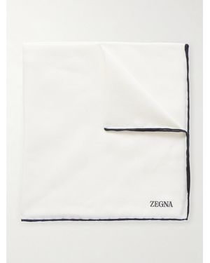 ZEGNA Logo-Print Cotton And Silk-Blend Pocket Square - Natural