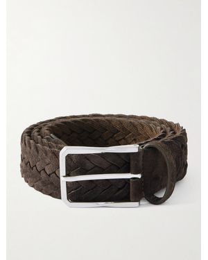 Canali 4cm Woven Suede Belt - Brown