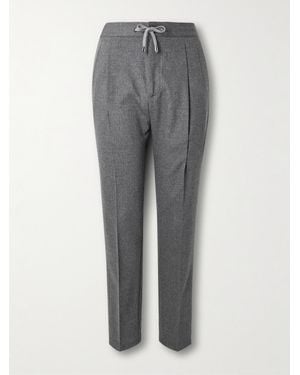 De Petrillo Tapered Pleated Wool And Cashmere-blend Flannel Trousers - Grey