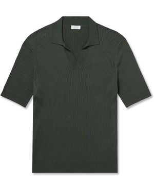 Sunspel Ribbed Mulberry Silk And Organic Cotton-Blend Polo Shirt - Green