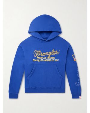CHERRY LA Wrangler America's Favorite Logo-embroidered Printed Cotton-fleece Hoodie - Blue