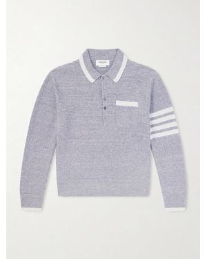 Thom Browne Striped Linen And Cotton-blend Polo Jumper - Grey