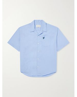 Ami Paris Logo-Embroidered Cotton-Poplin Shirt - Blue