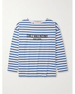 Valentino Garavani Logo-Print Striped Cotton-Jersey T-Shirt - Blue
