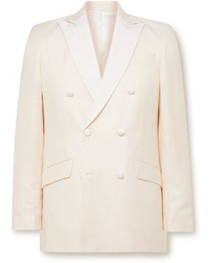 Favourbrook Double-Breasted Herringbone Linen And Silk-Blend Tuxedo Jacket - Natural