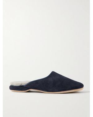 Derek Rose Shearling-Lined Suede Slippers - Blue